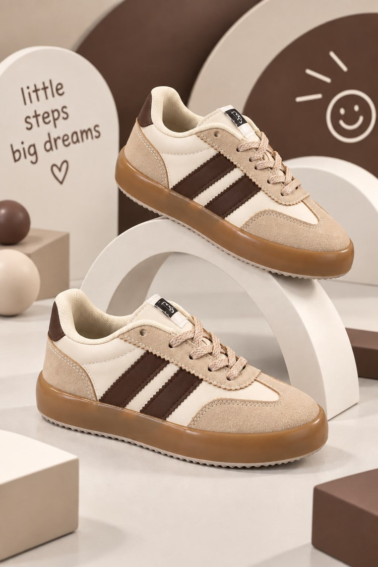 Microlight Taban Rahat Bağcıklı Sneaker Çocuk Unisex Bej Kahve Sneaker TBTMKD080
