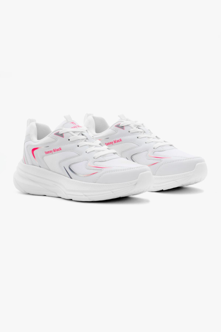 Nefes Alabilen Kumaş Faylon Taban Bağcıklı Unisex Beyaz Fuşya Spor Ayakkabı TBALS015