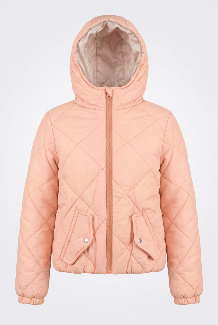 Normal Kalıp Baklava Detaylı Kapüşonlu Mont Çocuk Unisex Pembe Mont TBDRV015-1A