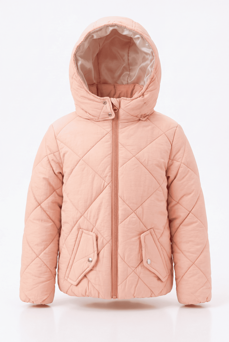 Normal Kalıp Baklava Detaylı Kapüşonlu Mont Çocuk Unisex Pembe  TBDRV015