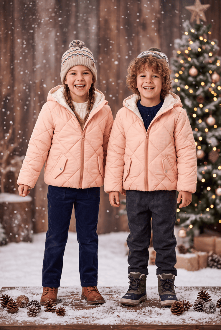 Normal Kalıp Baklava Detaylı Kapüşonlu Mont Çocuk Unisex Pembe  TBDRV015
