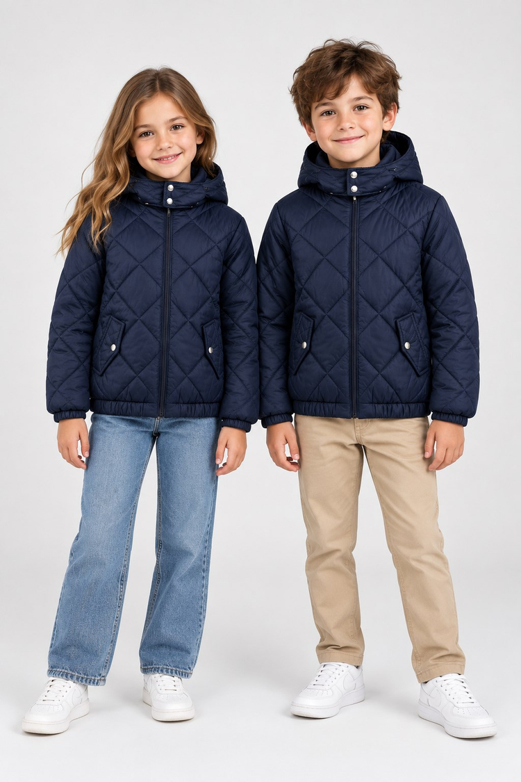 Normal Kalıp Baklava Detaylı Kapüşonlu Mont Çocuk Unisex Laci Mat Mont TBDRV015-1A