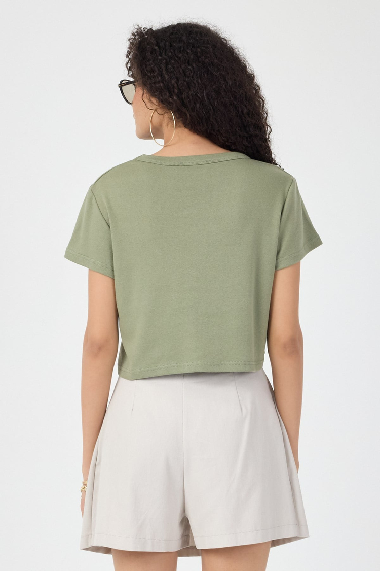 Normal Kalıp Çelik Interlook Kumaş T-Shirt Kadın Yeşil T-sHİRT TBTSHRT030