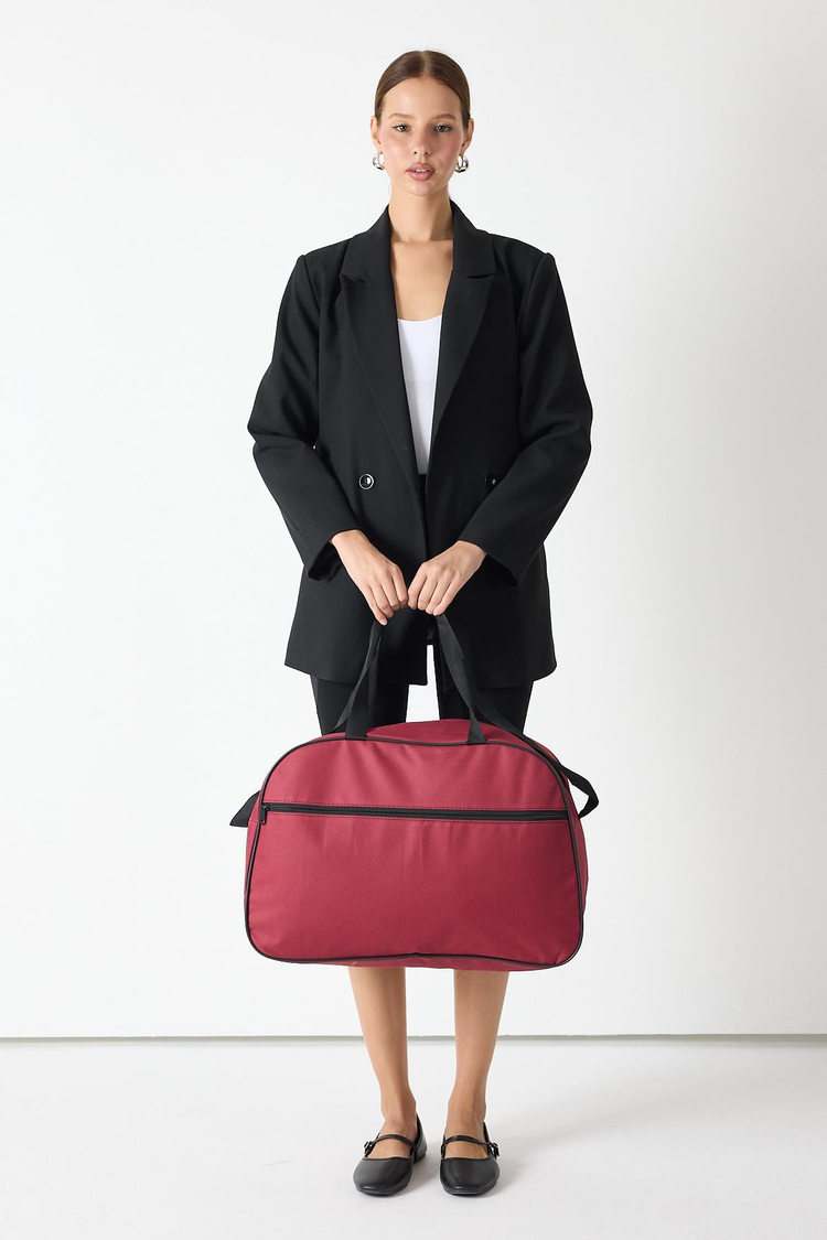 Önü Fermuarlı Unisex Bordo Seyehat ve Spor Çantası TBPWCNT020