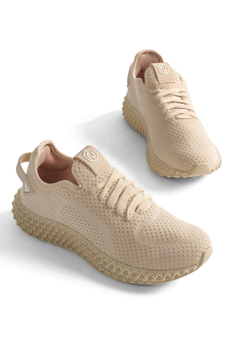 Örgü File Detaylı Bağcıklı Sneaker Unisex Bej Sneaker TBNEST