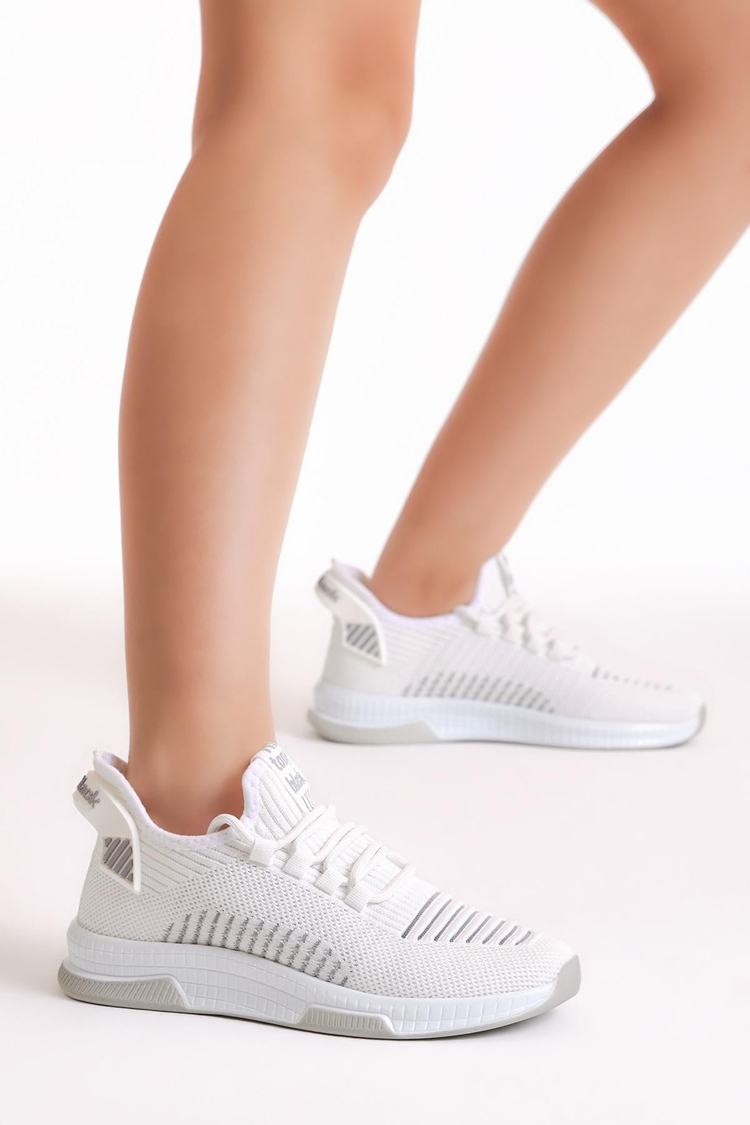 Poli Taban Tekstil Kumaş Bağcıklı Unisex Beyaz Spor Ayakkabı TBQNL-0