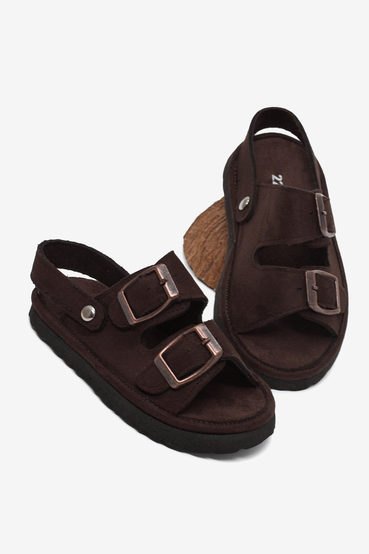 Rahat Kalıp Çift Tokalı Bebe Paitk Sandalet Çocuk Unisex Acı Kahve Sandalet TBÖZDR005