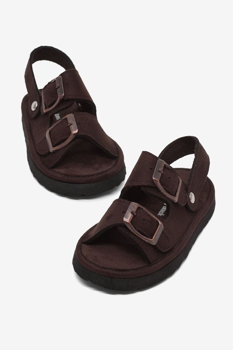 Rahat Kalıp Çift Tokalı Bebe Paitk Sandalet Çocuk Unisex Acı Kahve Sandalet TBÖZDR005