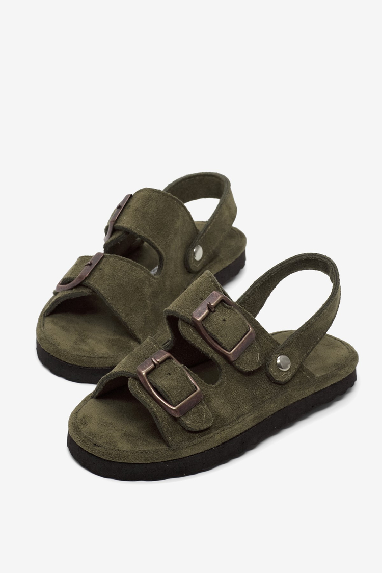 Rahat Kalıp Çift Tokalı Bebe Paitk Sandalet Çocuk Unisex Haki Sandalet TBÖZDR005
