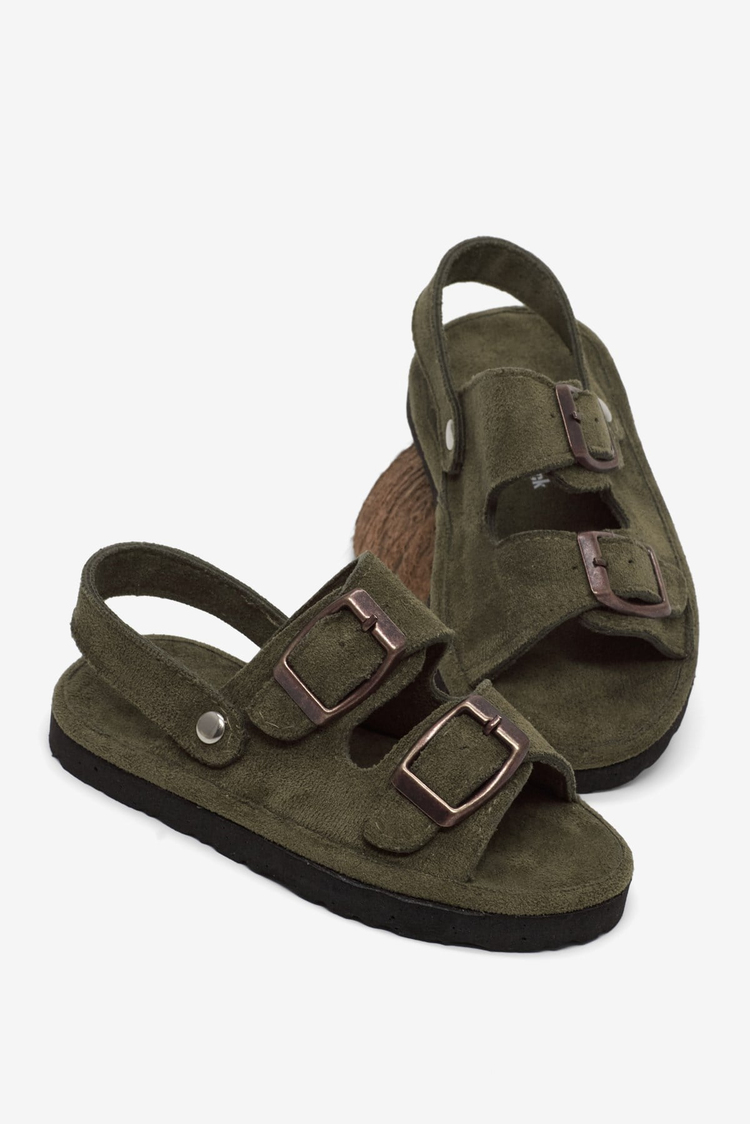 Rahat Kalıp Çift Tokalı Bebe Paitk Sandalet Çocuk Unisex Haki Sandalet TBÖZDR005