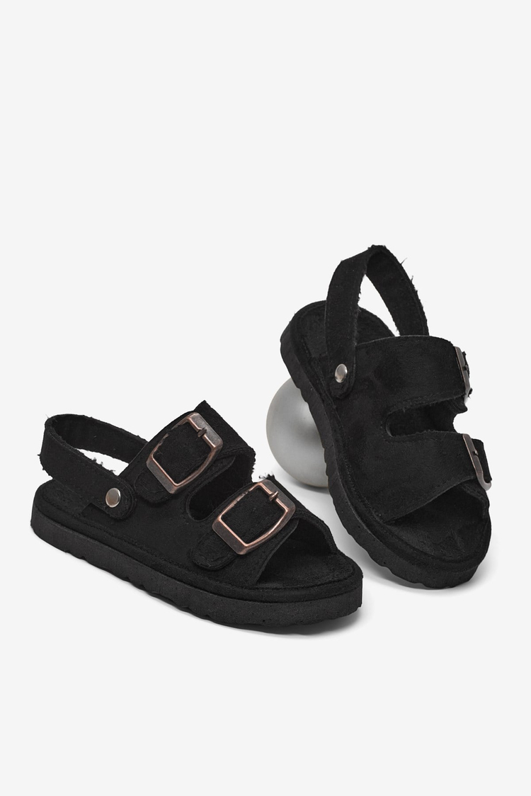 Rahat Kalıp Çift Tokalı Bebe Paitk Sandalet Çocuk Unisex Siyah Sandalet TBÖZDR005