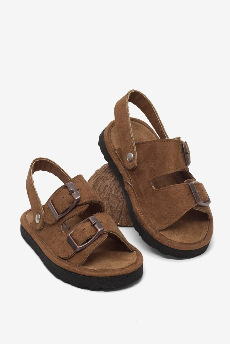 Rahat Kalıp Çift Tokalı Bebe Paitk Sandalet Çocuk Unisex Taba Sandalet TBÖZDR005