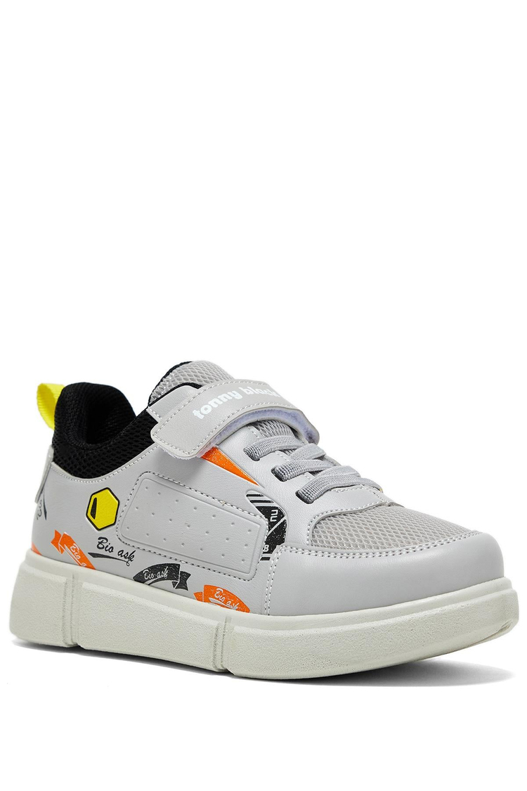 Rahat Kalıp Cırtlı Çocuk Unisex Gri Spor Ayakkabı TBKMN3013