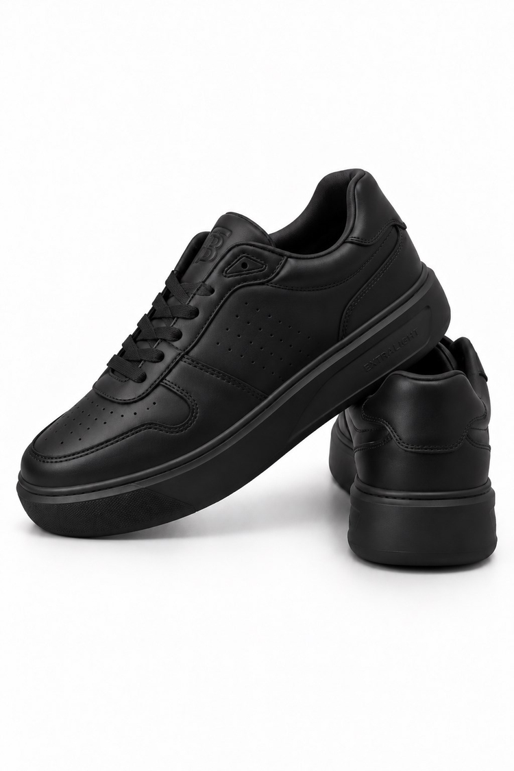 Rahat Kalıp Deri Detaylı Bağcıklı Sneaker Erkek Siyah Sneaker TBEKC1903
