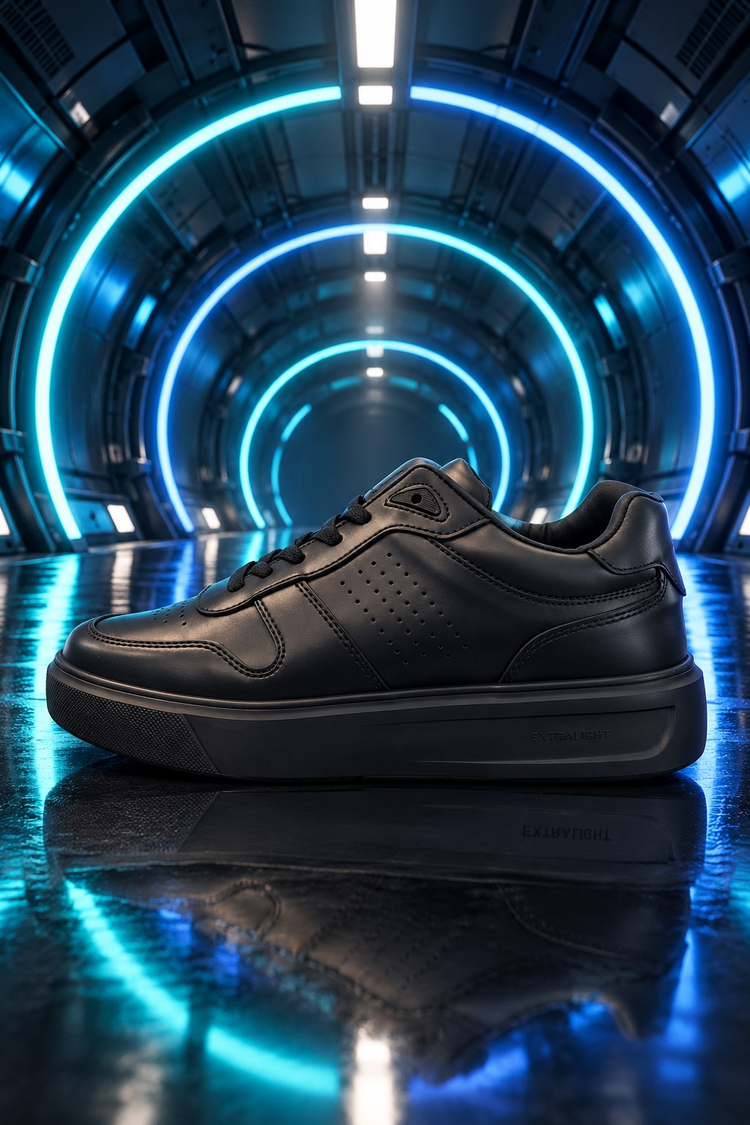 Rahat Kalıp Deri Detaylı Bağcıklı Sneaker Erkek Siyah Sneaker TBEKC1903