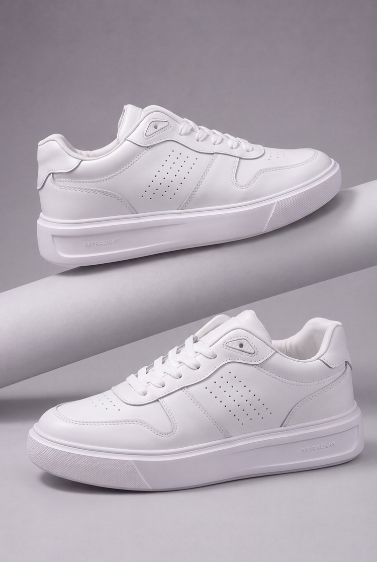 Rahat Kalıp Deri Detaylı Bağcıklı Sneaker Erkek Beyaz Sneaker TBEKC1903
