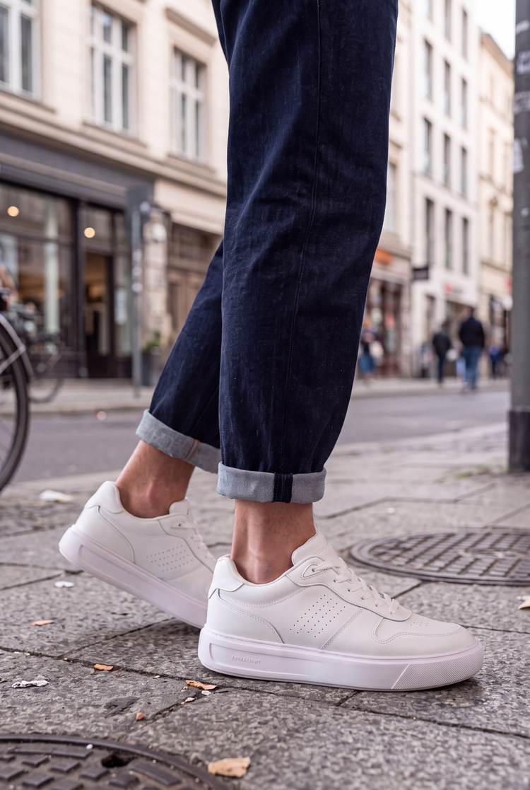 Rahat Kalıp Deri Detaylı Bağcıklı Sneaker Erkek Beyaz Sneaker TBEKC1903
