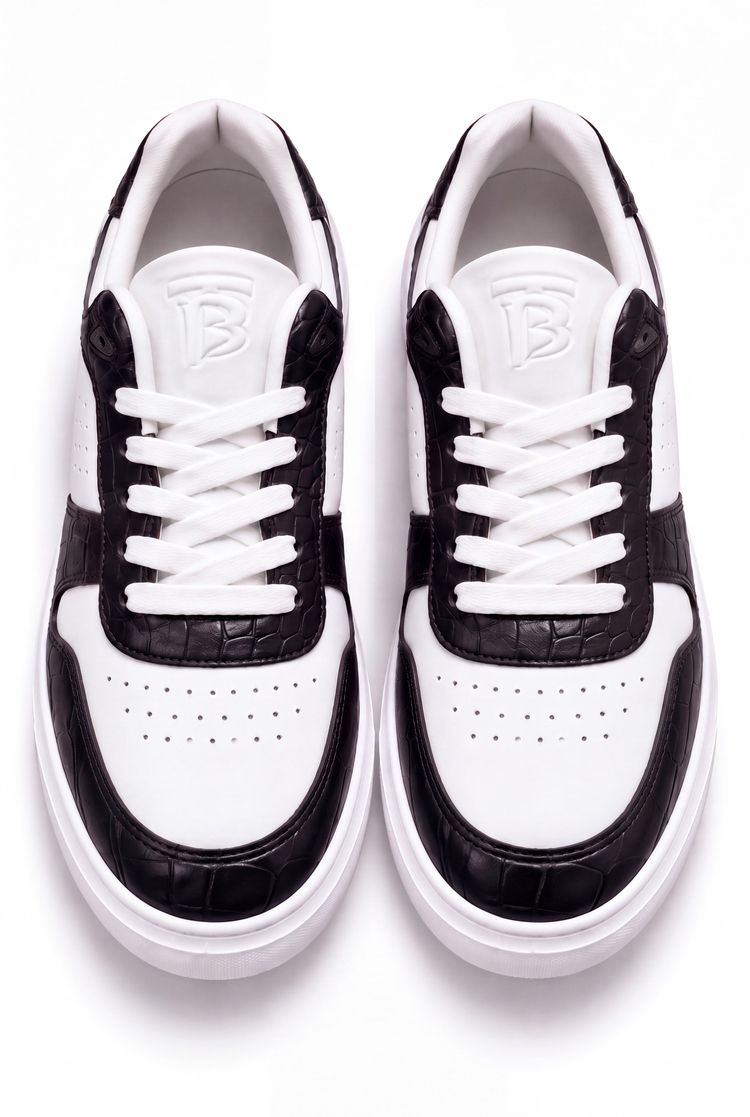 Rahat Kalıp Deri Detaylı Bağcıklı Sneaker Erkek Beyaz Siyah Sneaker TBEKC1903