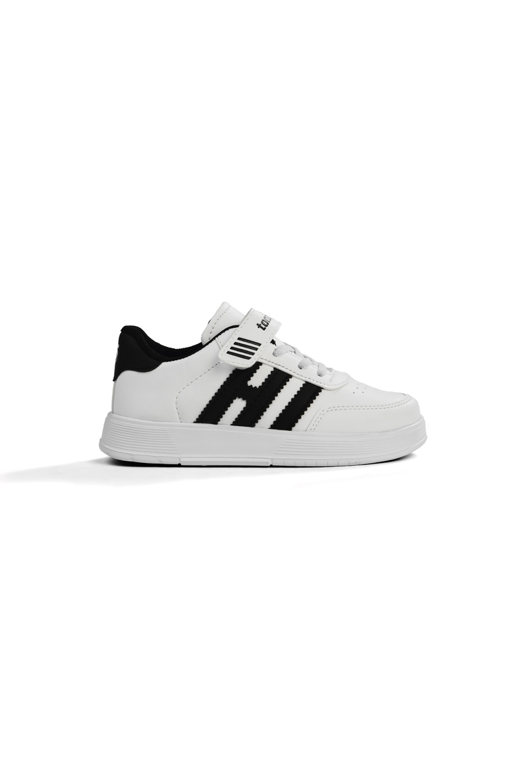 Rahat Kalıp Düz Hafif  Tabanlı Sneaker Çocuk Unisex Beyaz Siyah Sneaker TBÖZC1903