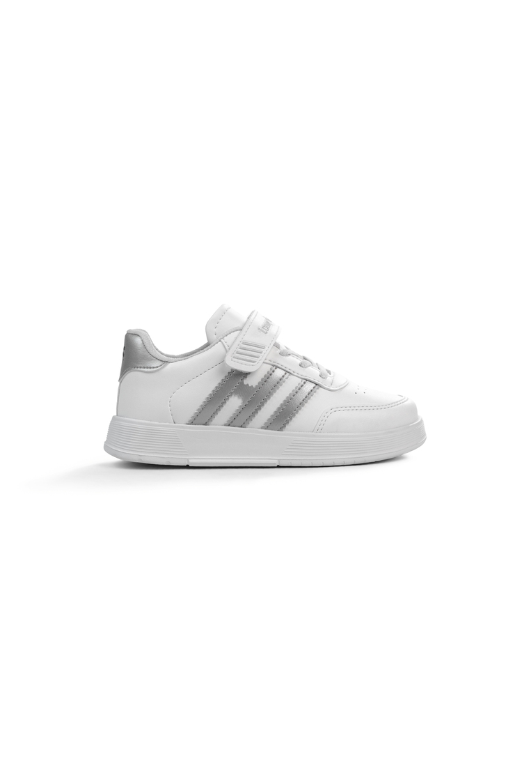 Rahat Kalıp Düz Hafif  Tabanlı Sneaker Çocuk Unisex Beyaz Gümüş Sneaker TBÖZC1903