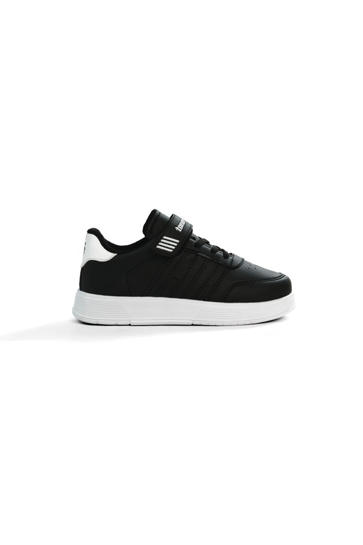 Rahat Kalıp Düz Hafif  Tabanlı Sneaker Çocuk Unisex Siyah Beyaz Cilt Sneaker TBÖZC1903
