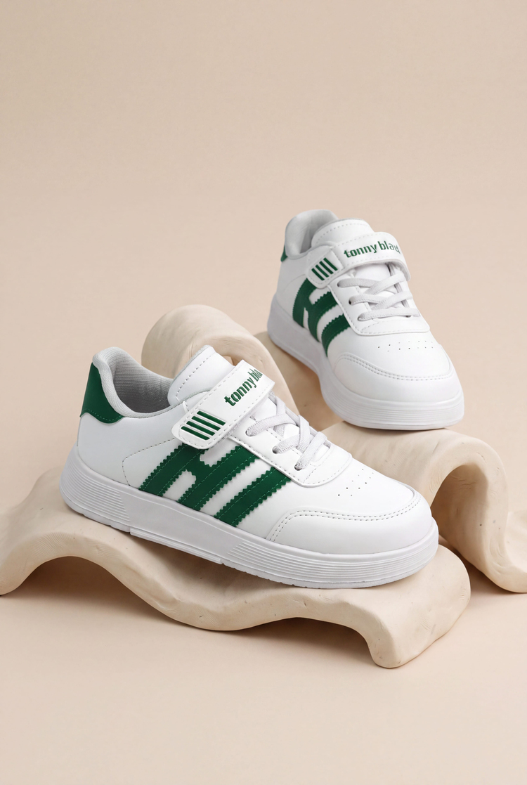 Rahat Kalıp Düz Hafif  Tabanlı Sneaker Çocuk Unisex Beyaz Yeşil Sneaker TBÖZC1903