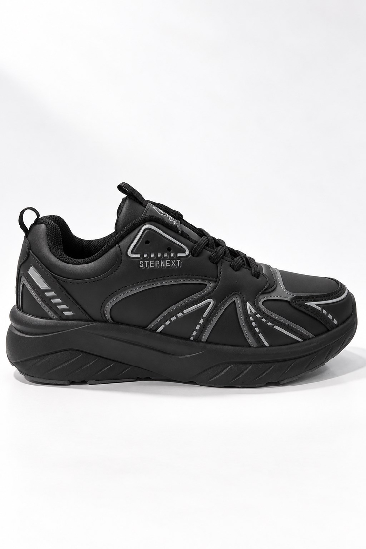 Rahat Kalıp Faylon Taban Bağcıklı Sneaker Kadın Siyah Füme Sneaker TBDR8002