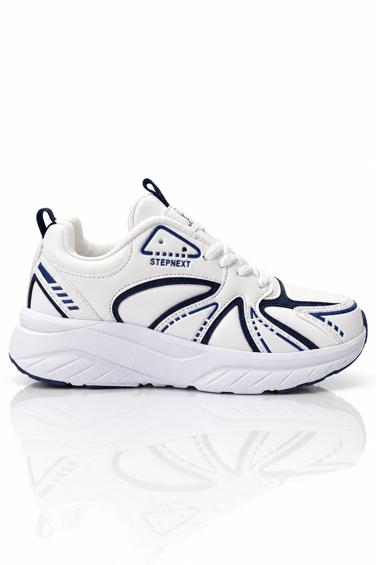 Rahat Kalıp Faylon Taban Bağcıklı Sneaker Kadın Beyaz Lacivert Sneaker TBDR8002