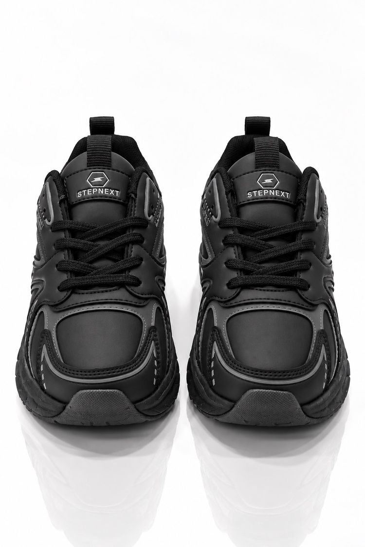 Rahat Kalıp Faylon Taban Bağcıklı Sneaker Kadın Siyah Füme Sneaker TBDR8002