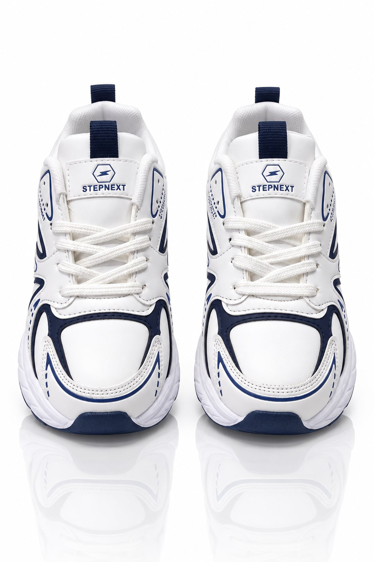 Rahat Kalıp Faylon Taban Bağcıklı Sneaker Kadın Beyaz Lacivert Sneaker TBDR8002