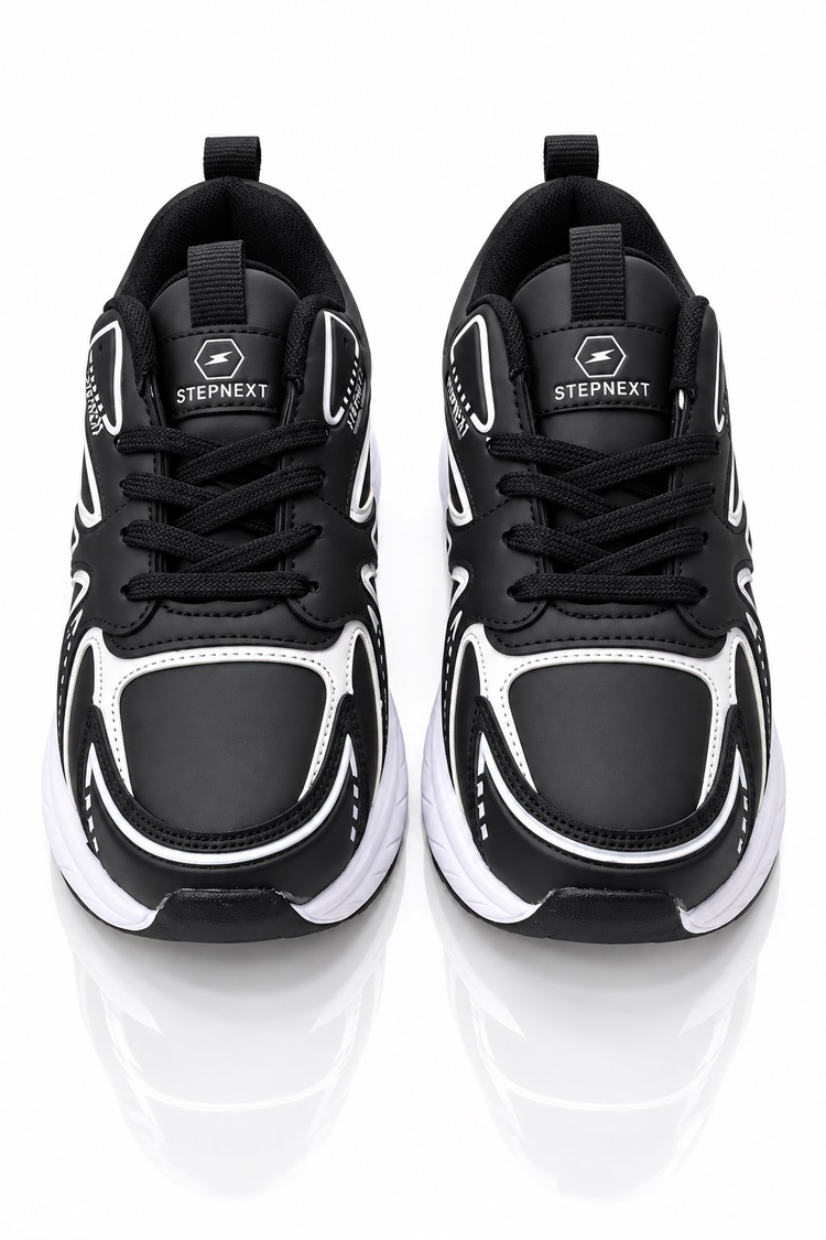 Rahat Kalıp Faylon Taban Bağcıklı Sneaker Kadın Siyah Beyaz Sneaker TBDR8002