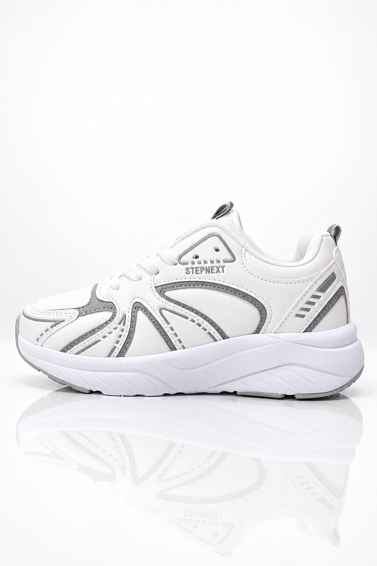 Rahat Kalıp Faylon Taban Bağcıklı Sneaker Kadın Beyaz Gümüş Sneaker TBDR8002