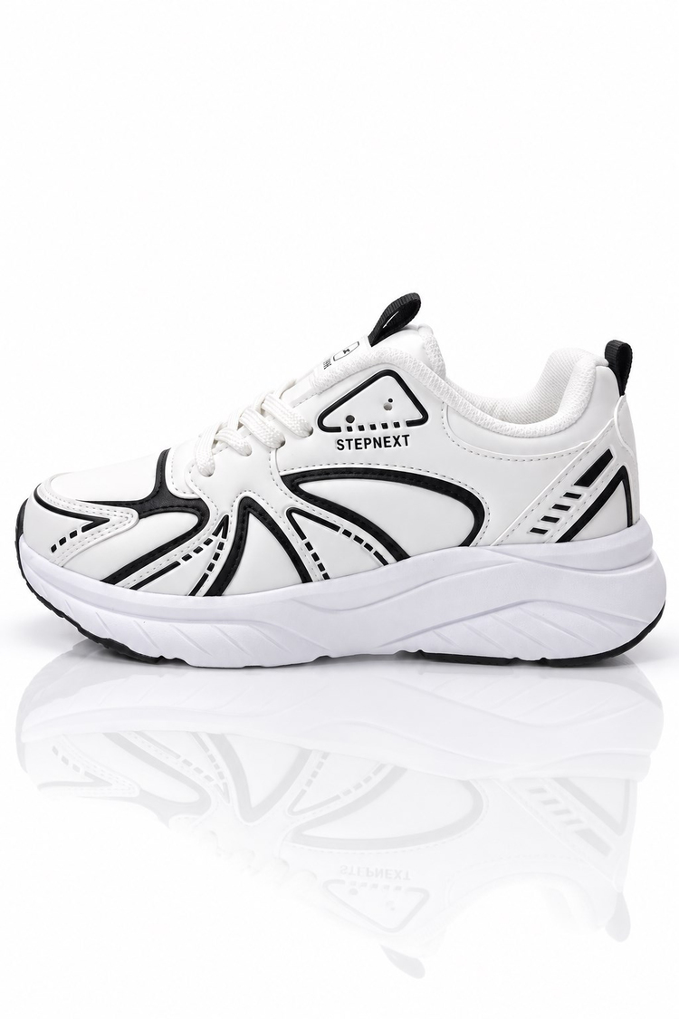 Rahat Kalıp Faylon Taban Bağcıklı Sneaker Kadın Beyaz Siyah Sneaker TBDR8002