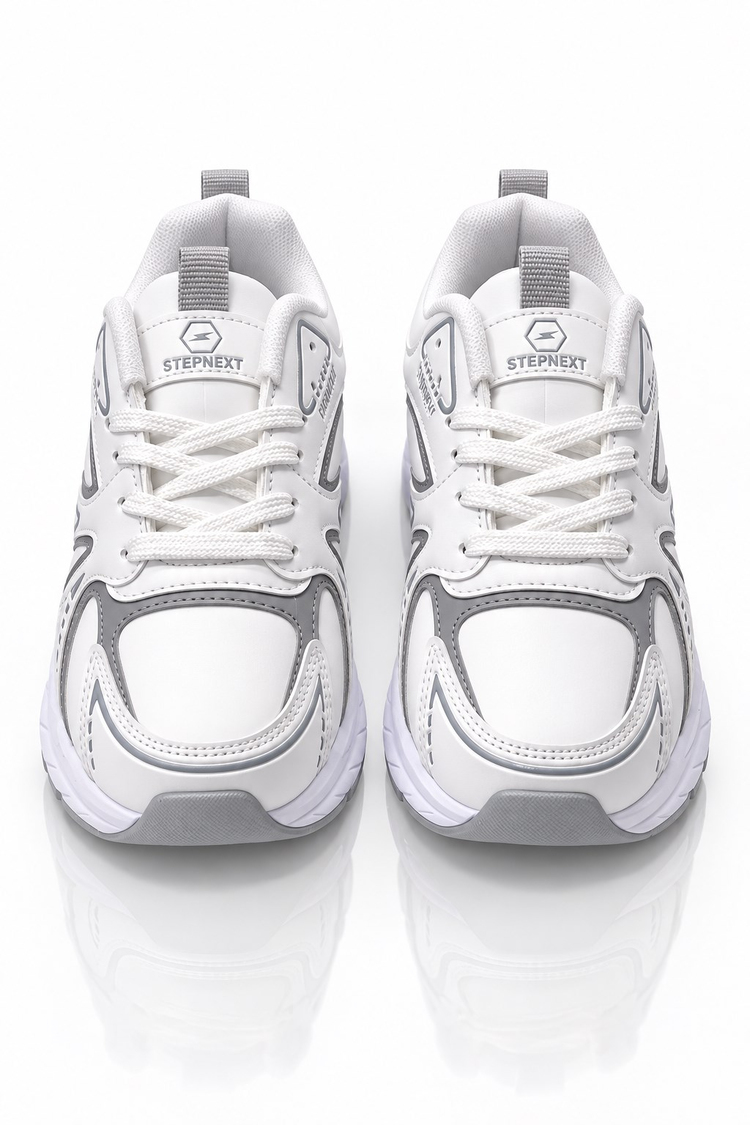 Rahat Kalıp Faylon Taban Bağcıklı Sneaker Kadın Beyaz Gümüş Sneaker TBDR8002