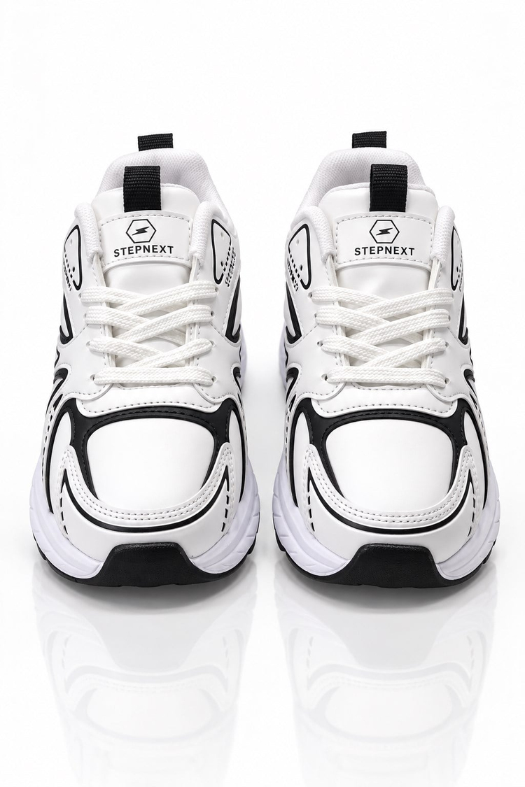 Rahat Kalıp Faylon Taban Bağcıklı Sneaker Kadın Beyaz Siyah Sneaker TBDR8002