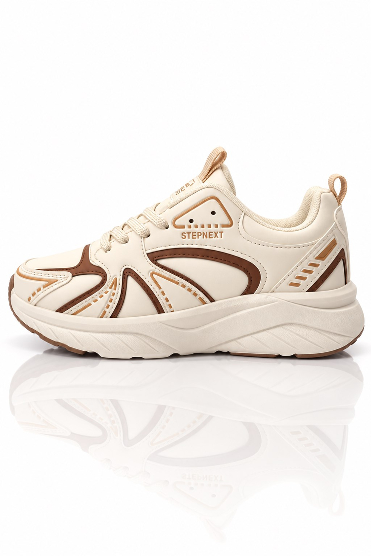 Rahat Kalıp Faylon Taban Bağcıklı Sneaker Kadın Bej Kahve Sneaker TBDR8002