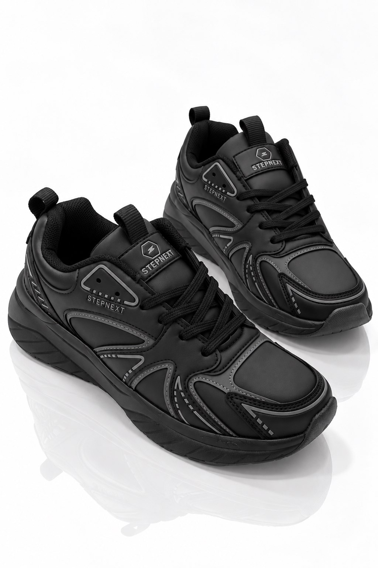 Rahat Kalıp Faylon Taban Bağcıklı Sneaker Kadın Siyah Füme Sneaker TBDR8002