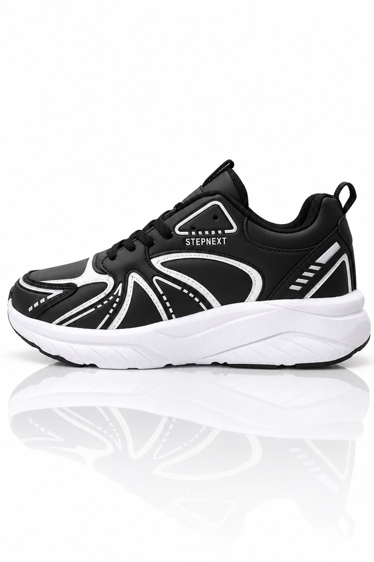 Rahat Kalıp Faylon Taban Bağcıklı Sneaker Kadın Siyah Beyaz Sneaker TBDR8002