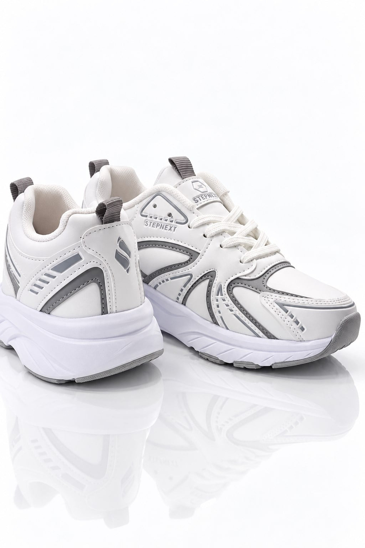 Rahat Kalıp Faylon Taban Bağcıklı Sneaker Kadın Beyaz Gümüş Sneaker TBDR8002