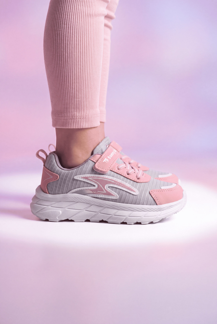 Rahat Kalıp Faylon Tabanlı Cırtlı Sneaker Çocuk Unisex Beyaz Pembe Sneaker TBKRD020