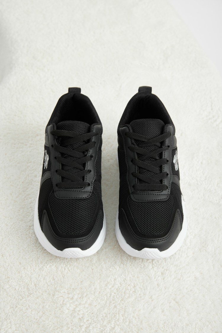 Rahat Kalıp Faylon Tabanlı Sneaker Kadın Siyah Beyaz Sneaker TBKRD015