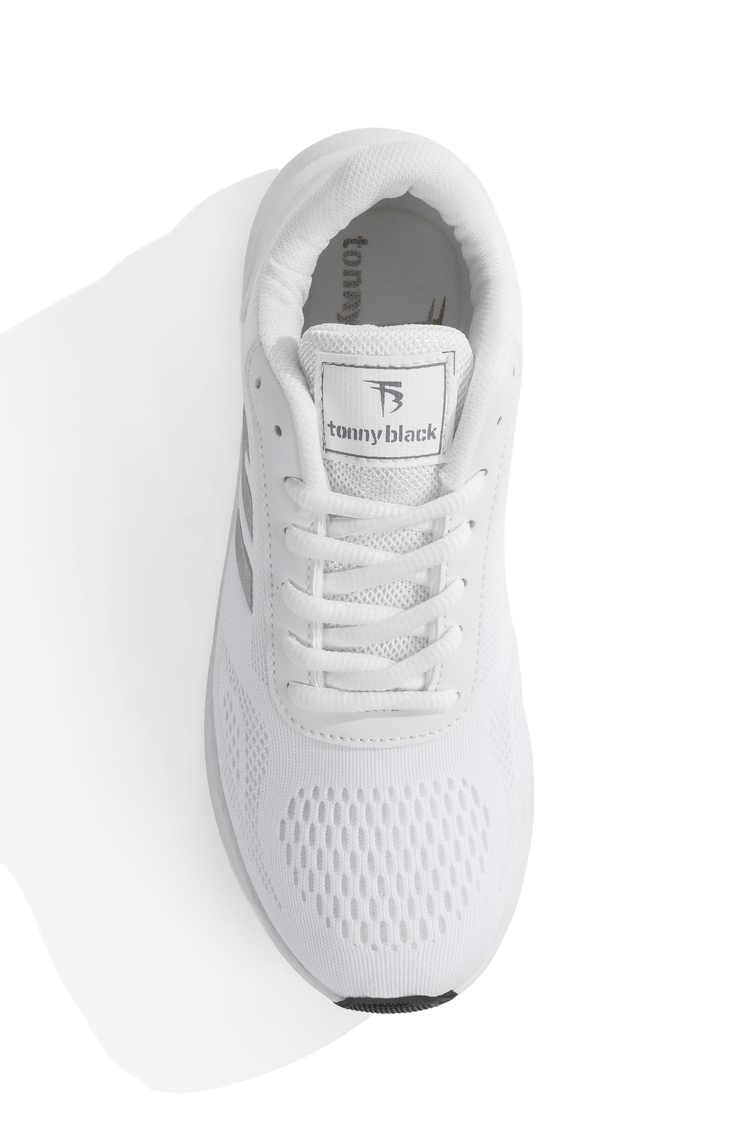 Rahat Kalıp Hafif Esnek Şeritli Sneaker Unisex Beyaz Beyaz Sneaker TBSHN021
