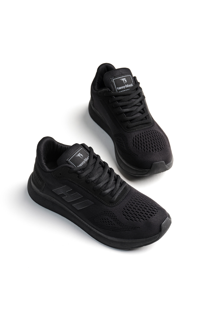 Rahat Kalıp Hafif Esnek Şeritli Sneaker Unisex Siyah Sneaker TBSHN021
