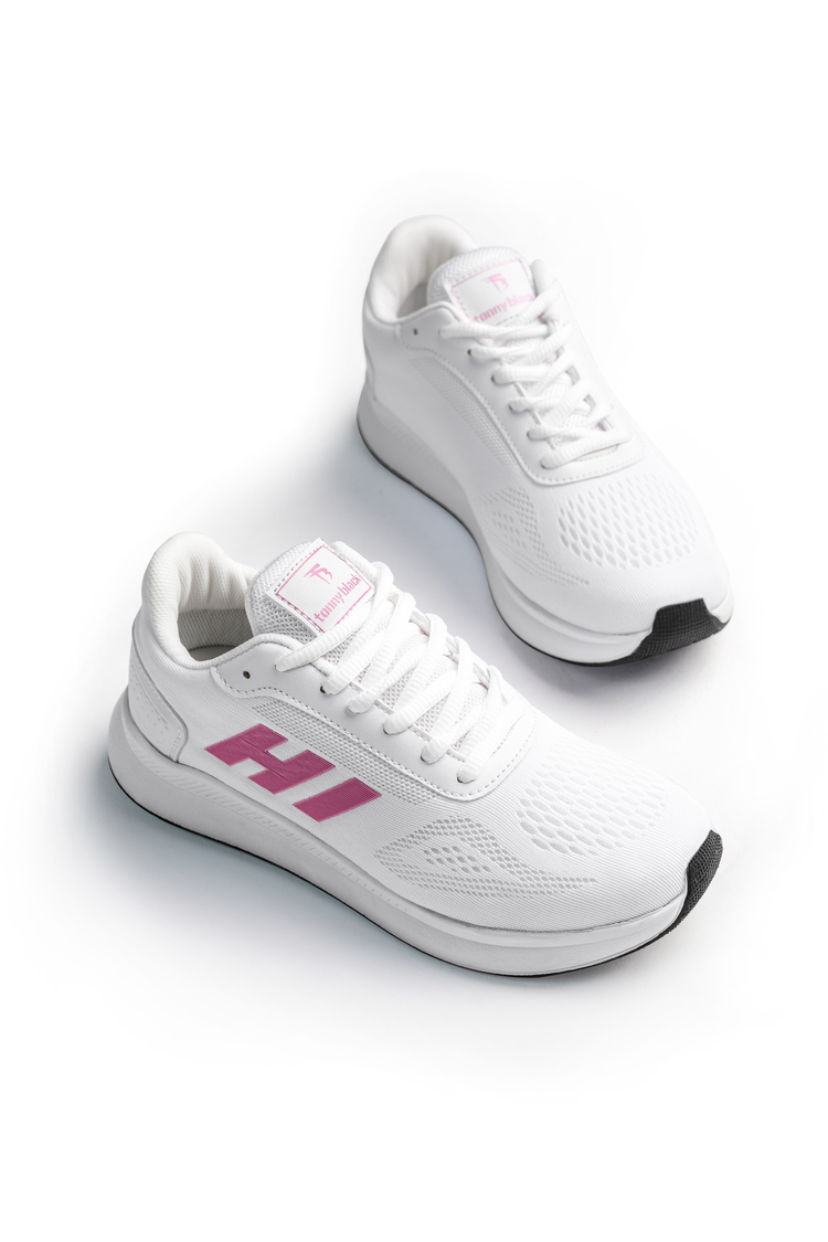 Rahat Kalıp Hafif Esnek Şeritli Sneaker Unisex Beyaz Pembe Sneaker TBSHN021