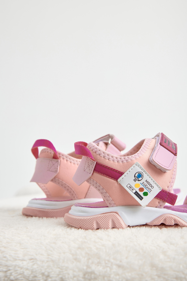 Rahat Kalıp Kaymaz Taban Çift Cırtlı Sandalet Çocuk Unisex Pembe Fuşya Sandalet TBHSNCMC2000