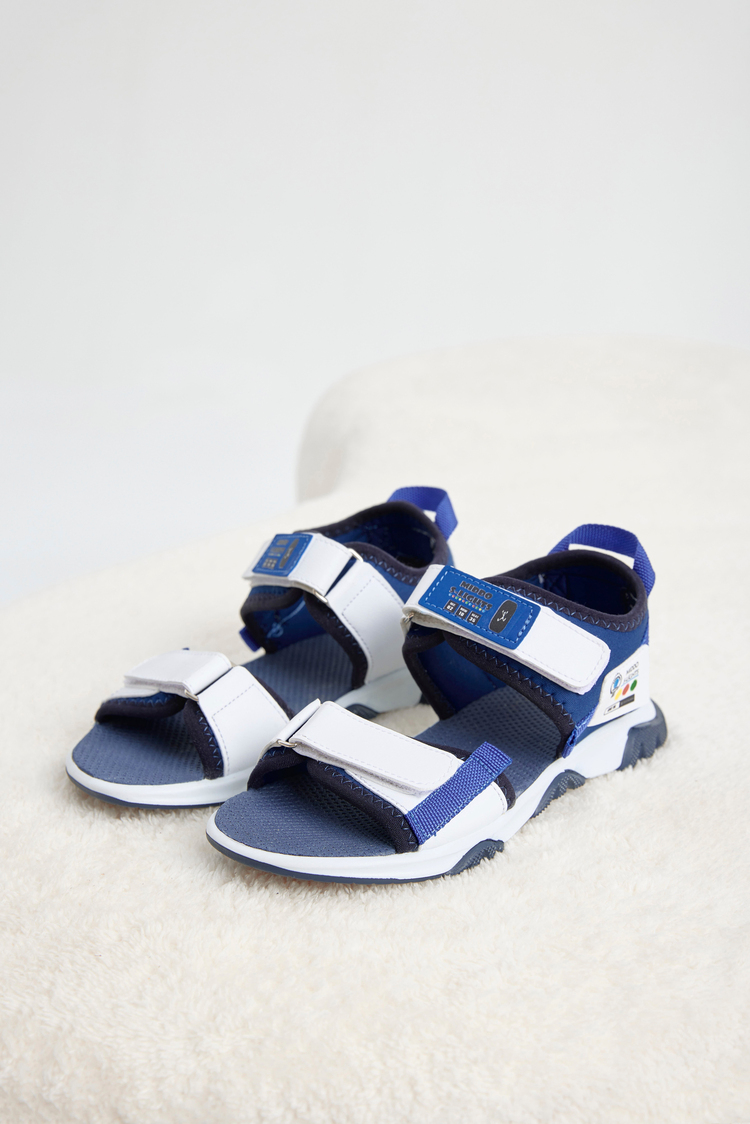 Rahat Kalıp Kaymaz Taban Çift Cırtlı Sandalet Çocuk Unisex Beyaz Lacivert Sandalet TBHSNCMC2000