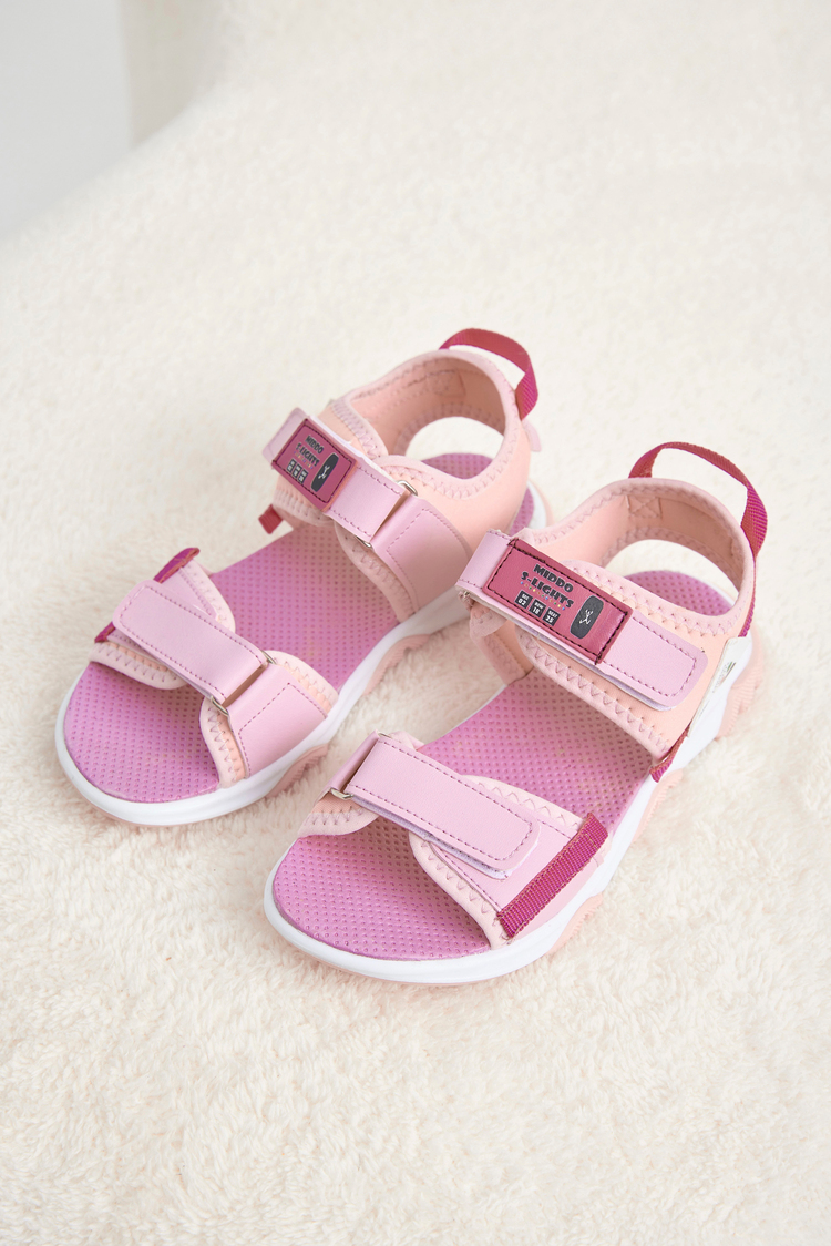Rahat Kalıp Kaymaz Taban Çift Cırtlı Sandalet Çocuk Unisex Pembe Fuşya Sandalet TBHSNCMC2000