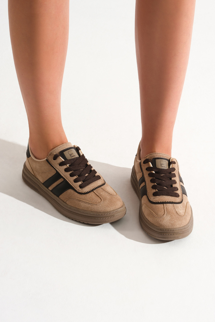 Rahat Kalıp Kaymaz Taban Sneaker Kadın Bej Kahve Sneaker TBTYLDZ010
