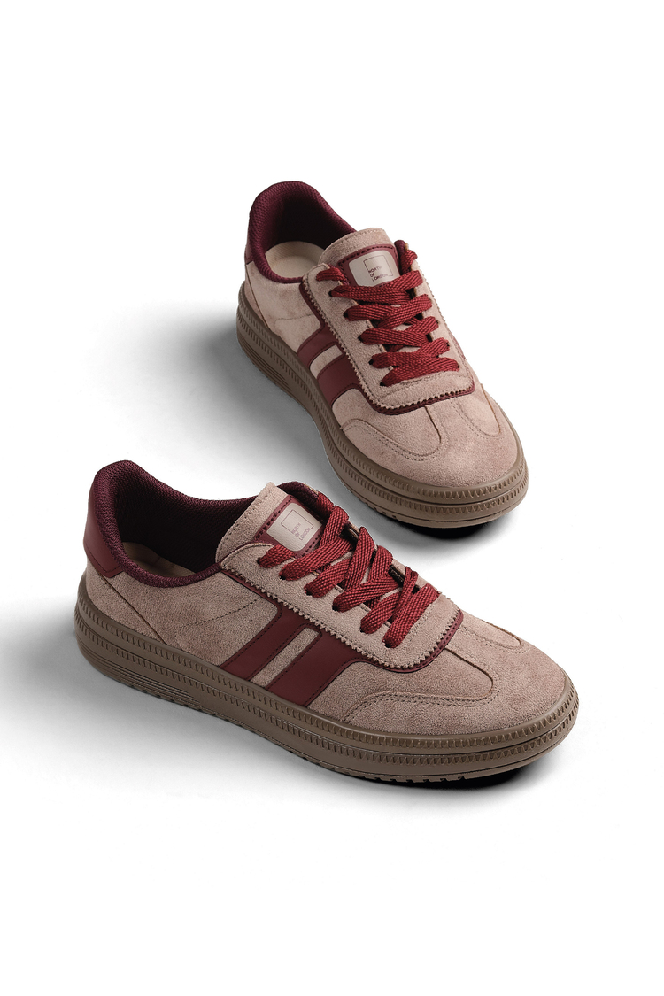 Rahat Kalıp Kaymaz Taban Sneaker Kadın Vizon Bordo Sneaker TBTYLDZ010