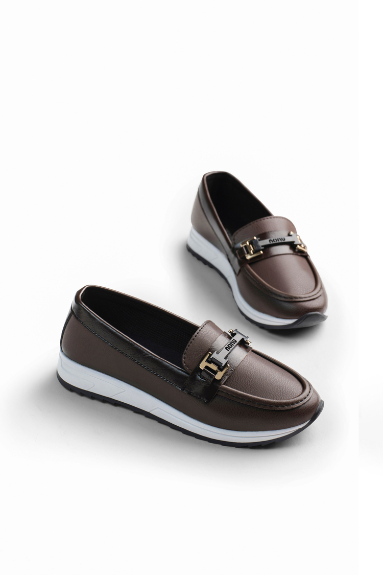 Rahat Kalıp Kaymaz Taban Tokalı Loafer Kadın Kahve Loafer TBHSNCMC1955